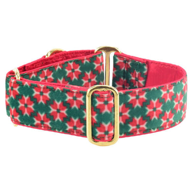 Poinsettia Elite Velvet Buckle Martingale Dog Collar 2 Hounds Design