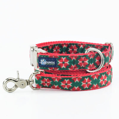Poinsettia Holiday Velvet Essential Dog Collar (1″ Only) 2 Hounds Design