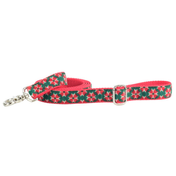 Poinsettia Holiday Velvet Dog Leash (1″ Only) 2 Hounds Design
