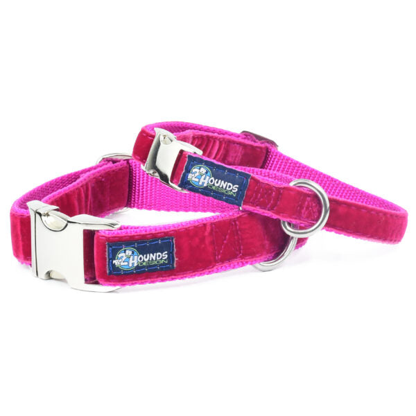 Raspberry Velvet Essential Buckle Martingale Dog Collar 2 Hounds Design