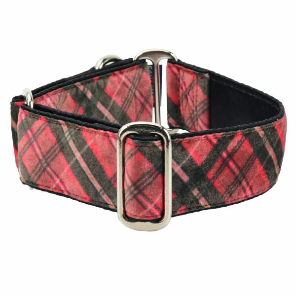 Classic Winter Plaid Elite Velvet Martingale Dog Collar 2 Hounds Design
