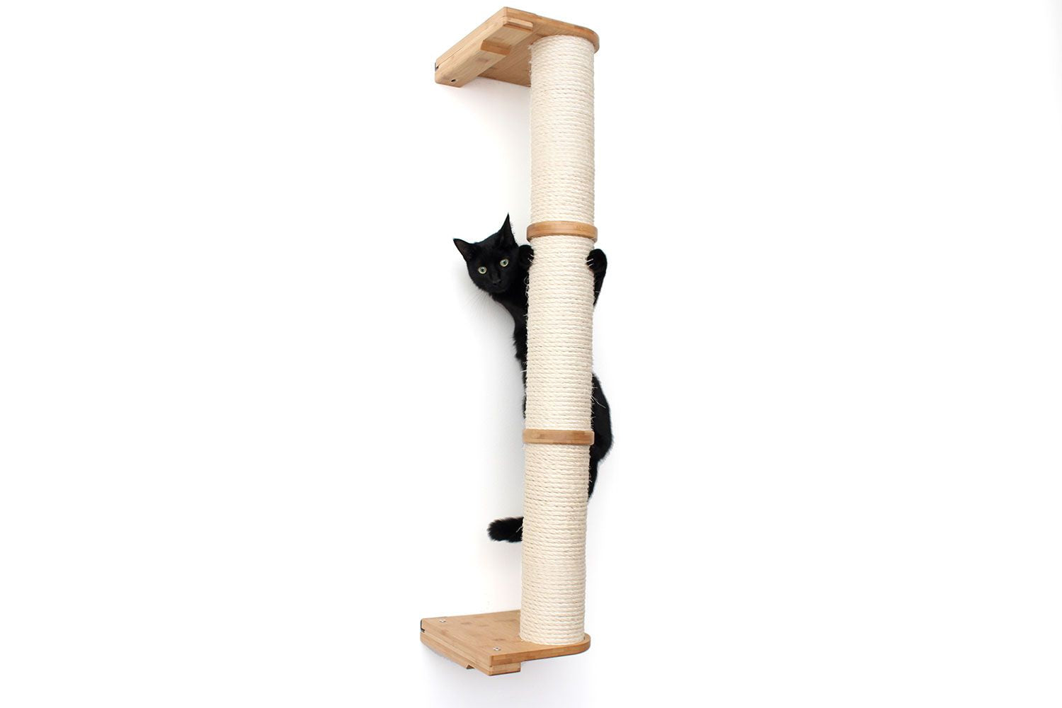 Wall Mounted Cat Climbing Pole - Sisal Natural Bamboo 3-Tier No Leaf Shelf Cat Scratcher Catastrophic Creations