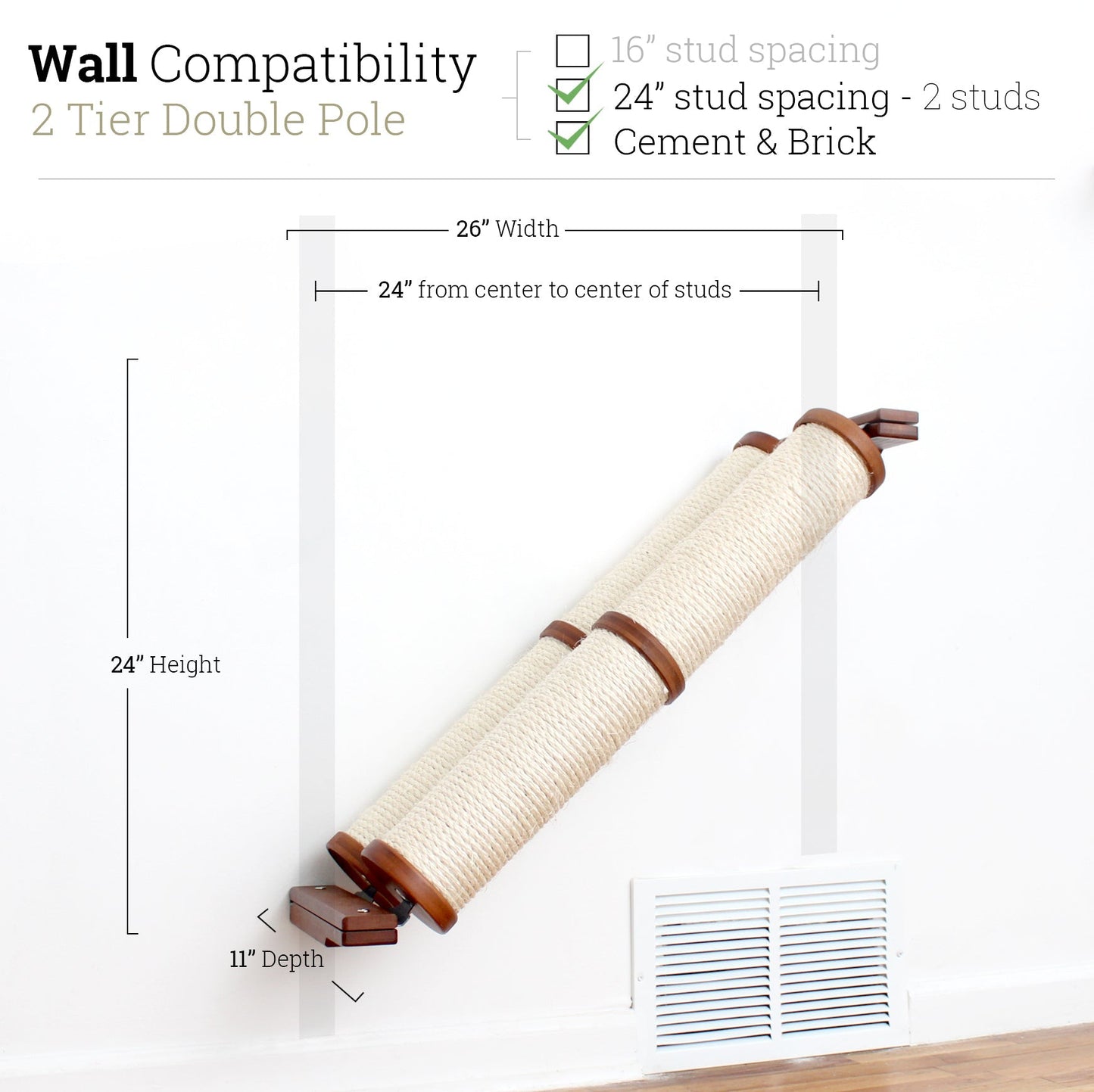 Slanted Cat Scratcher for Wall English Chestnut Bamboo 2-Tier Double None Cat Scratcher Catastrophic Creations
