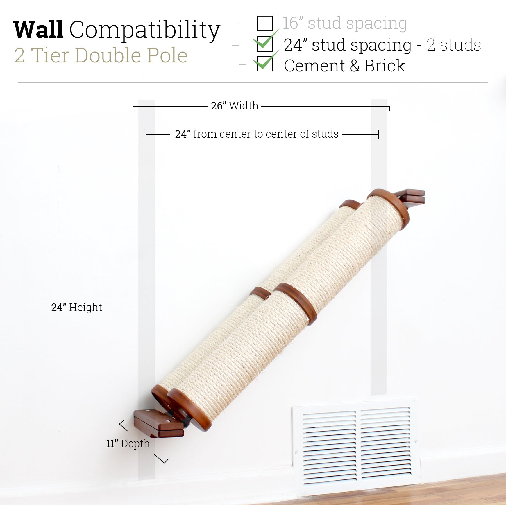 Slanted Cat Scratcher for Wall English Chestnut Bamboo 2-Tier Double None Cat Scratcher Catastrophic Creations