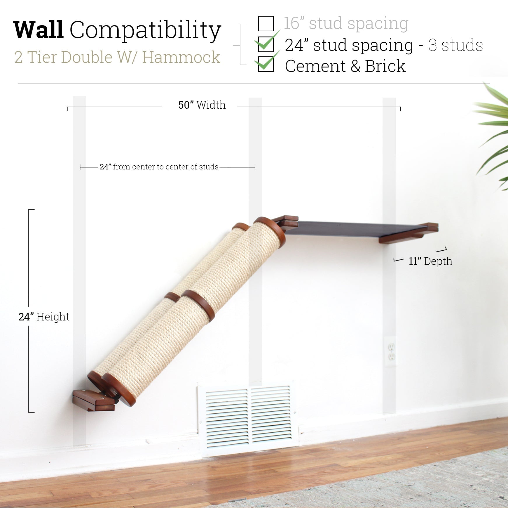 Slanted Cat Scratcher for Wall English Chestnut Bamboo 2-Tier Double Charcoal Gray Canvas Cat Scratcher Catastrophic Creations