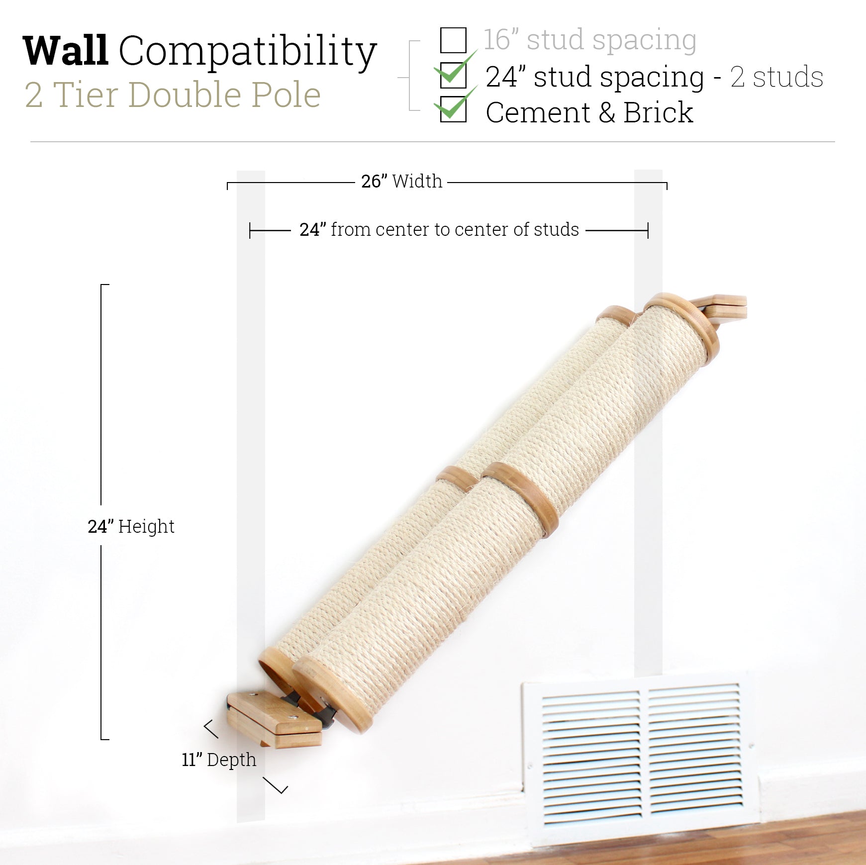 Slanted Cat Scratcher for Wall Natural Bamboo 2-Tier Double None Cat Scratcher Catastrophic Creations