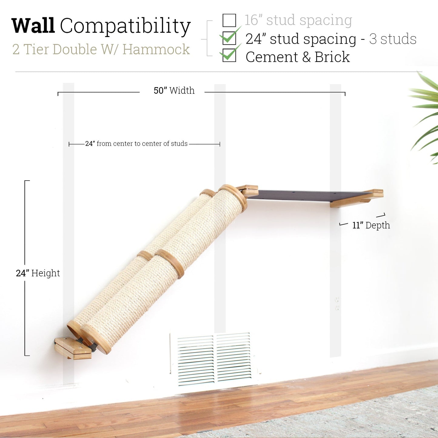 Slanted Cat Scratcher for Wall Natural Bamboo 2-Tier Double Charcoal Gray Canvas Cat Scratcher Catastrophic Creations