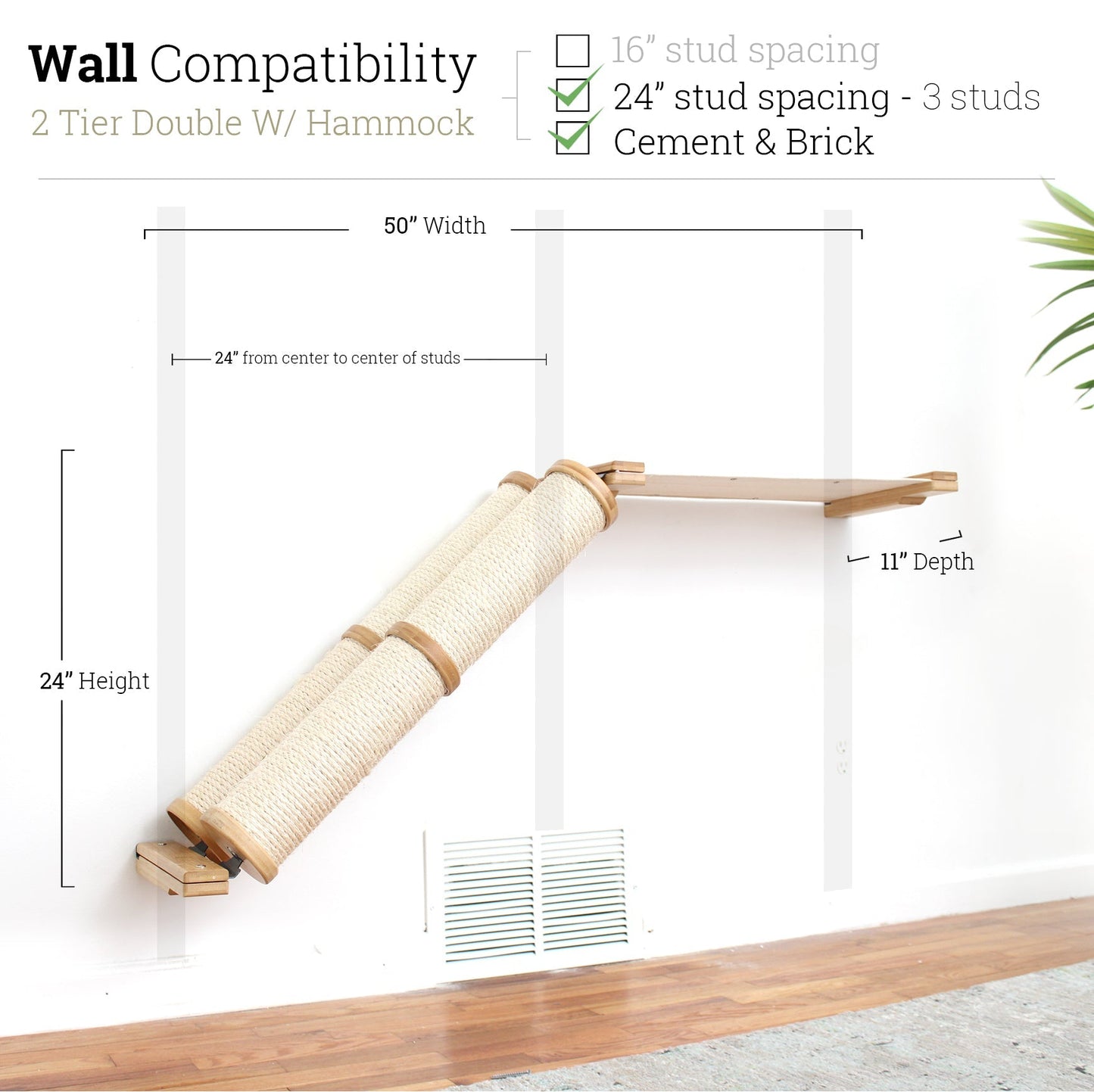 Slanted Cat Scratcher for Wall Natural Bamboo 2-Tier Double Natural Canvas Cat Scratcher Catastrophic Creations