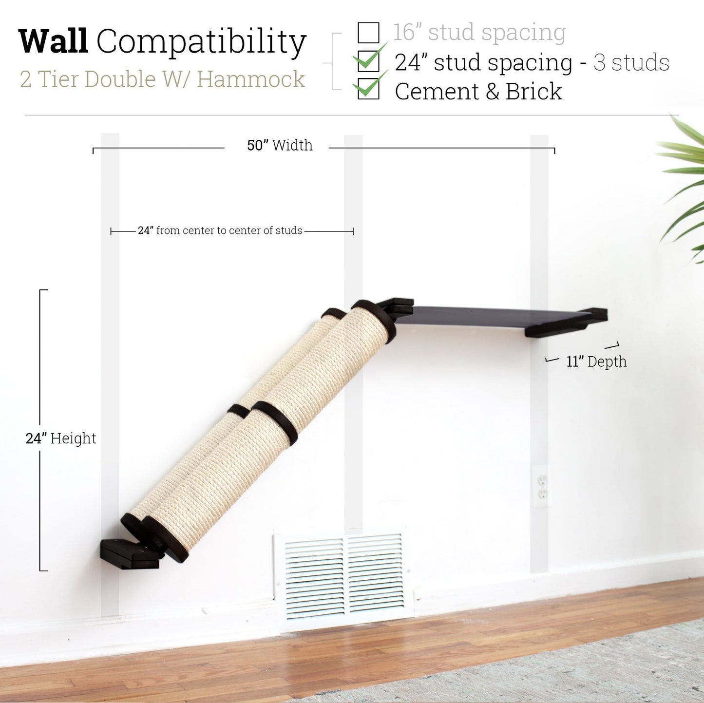 Slanted Cat Scratcher for Wall Onyx Bamboo 2-Tier Double Charcoal Gray Canvas Cat Scratcher Catastrophic Creations