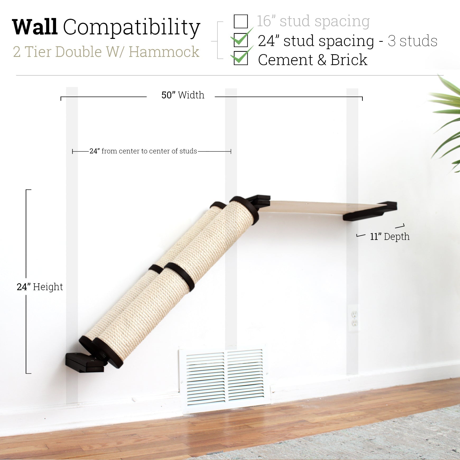 Slanted Cat Scratcher for Wall Onyx Bamboo 2-Tier Double Natural Canvas Cat Scratcher Catastrophic Creations