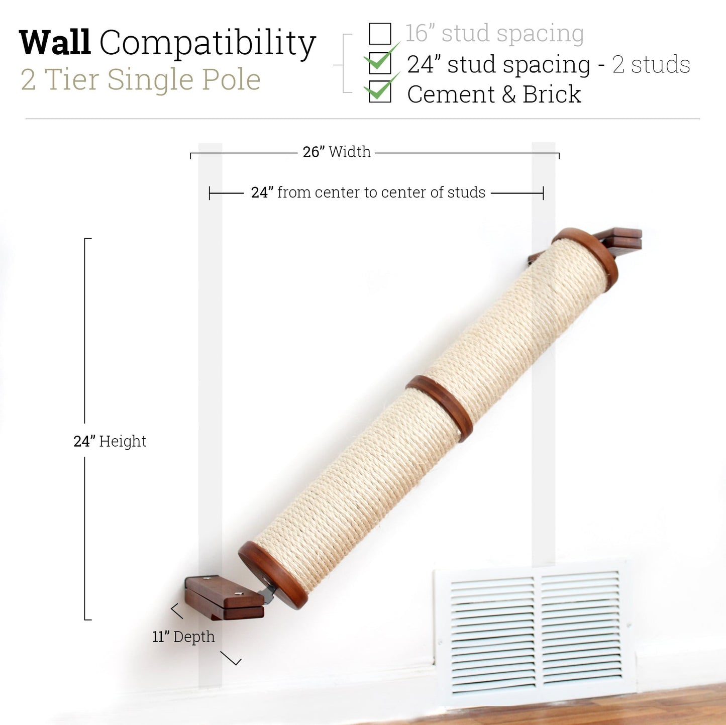 Slanted Cat Scratcher for Wall English Chestnut Bamboo 2-Tier Single None Cat Scratcher Catastrophic Creations
