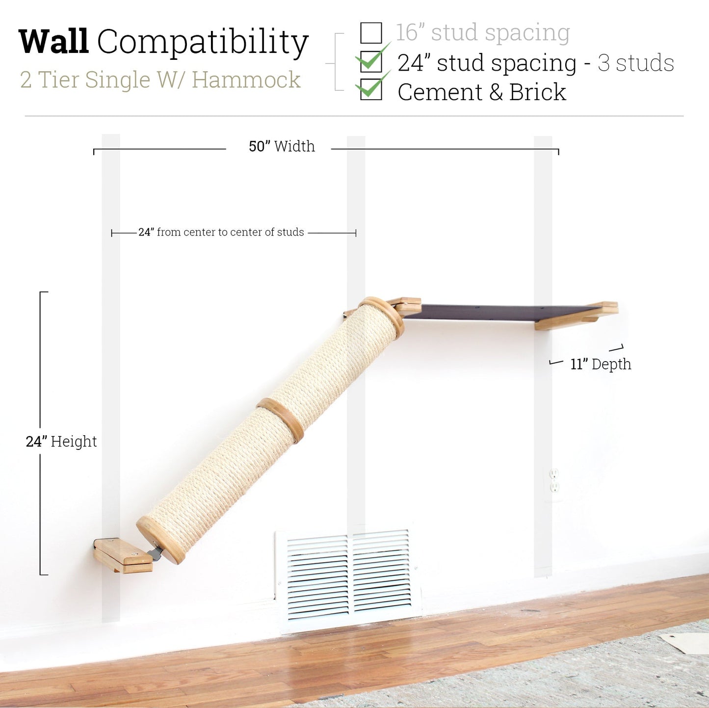 Slanted Cat Scratcher for Wall Natural Bamboo 2-Tier Single Charcoal Gray Canvas Cat Scratcher Catastrophic Creations