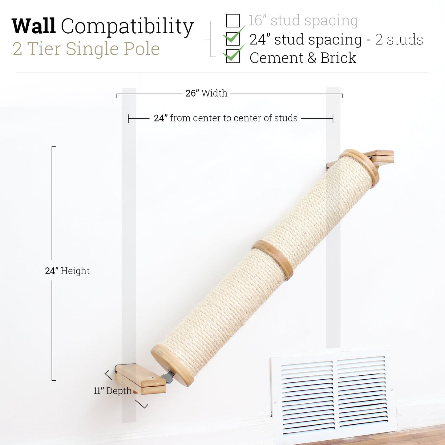 Slanted Cat Scratcher for Wall Natural Bamboo 2-Tier Single None Cat Scratcher Catastrophic Creations