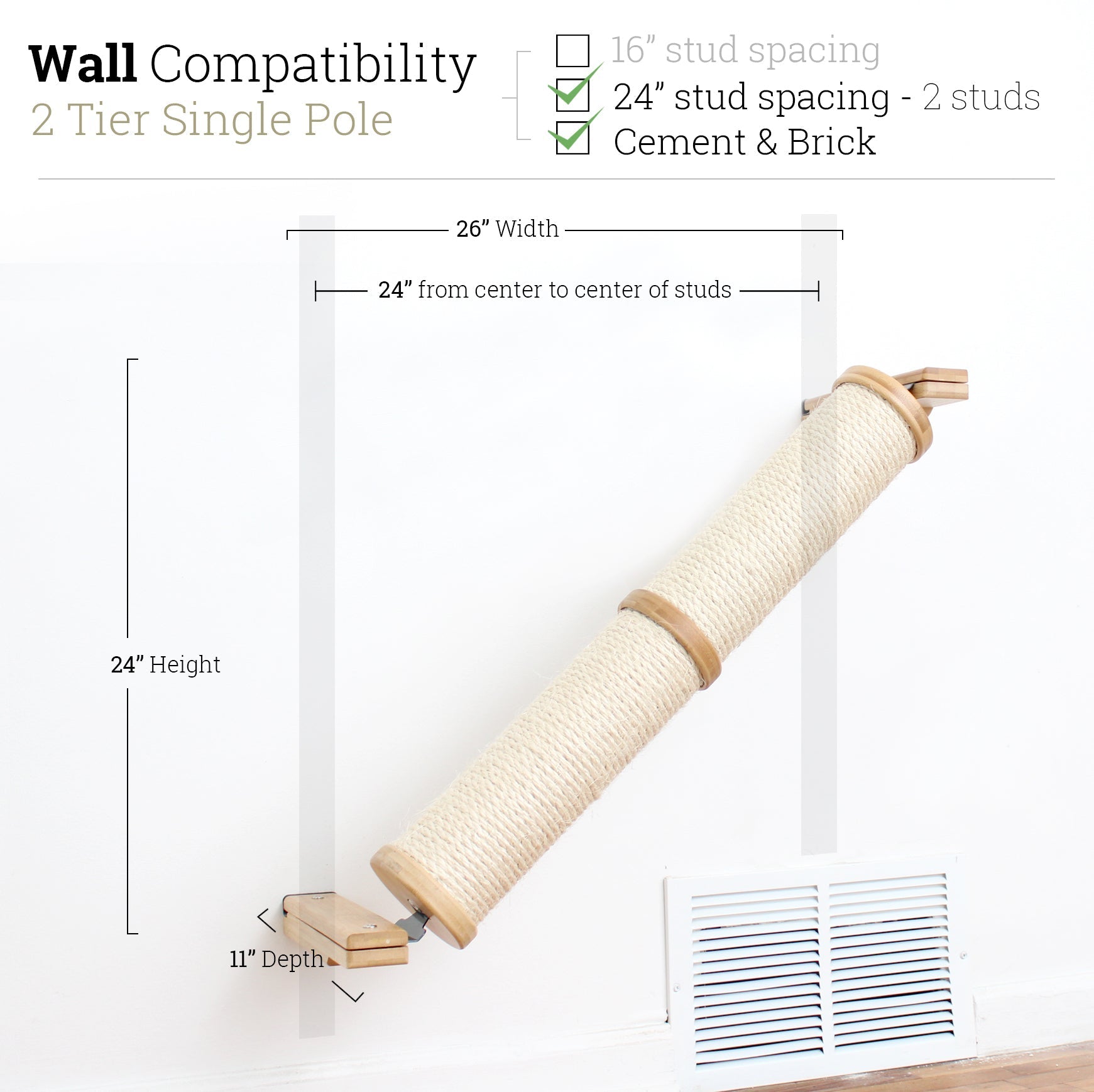 Slanted Cat Scratcher for Wall Natural Bamboo 2-Tier Single None Cat Scratcher Catastrophic Creations