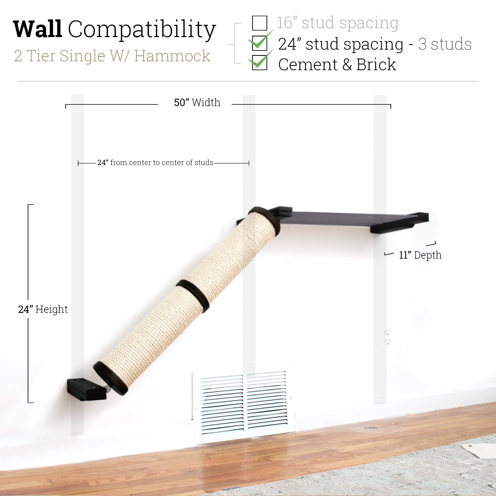 Slanted Cat Scratcher for Wall Onyx Bamboo 2-Tier Single Charcoal Gray Canvas Cat Scratcher Catastrophic Creations