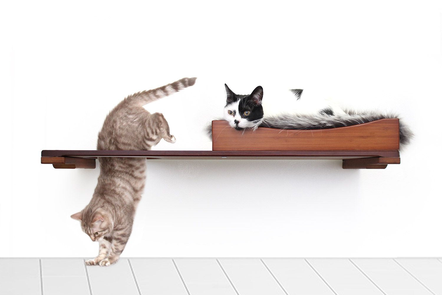 The Cat Nest Bed English Chestnut Bamboo Gray Plush 34" Escape Hatch Cat shelves/bed Catastrophic Creations