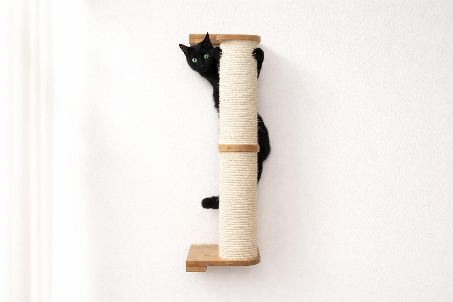 Wall Mounted Cat Climbing Pole - Sisal Natural Bamboo 2-Tier No Leaf Shelf Cat Scratcher Catastrophic Creations