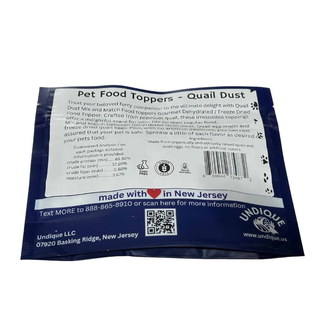 Quail Dust Dog Food Topper & Cat Food Topper - Natural Pet Food Seasoning with Quail Eggshells & Meat & Egg, Rich in Protein, Calcium, Vitamins & Minerals for Enhanced Digestion & Bone Health Pet Quailz.com by Undique LLC