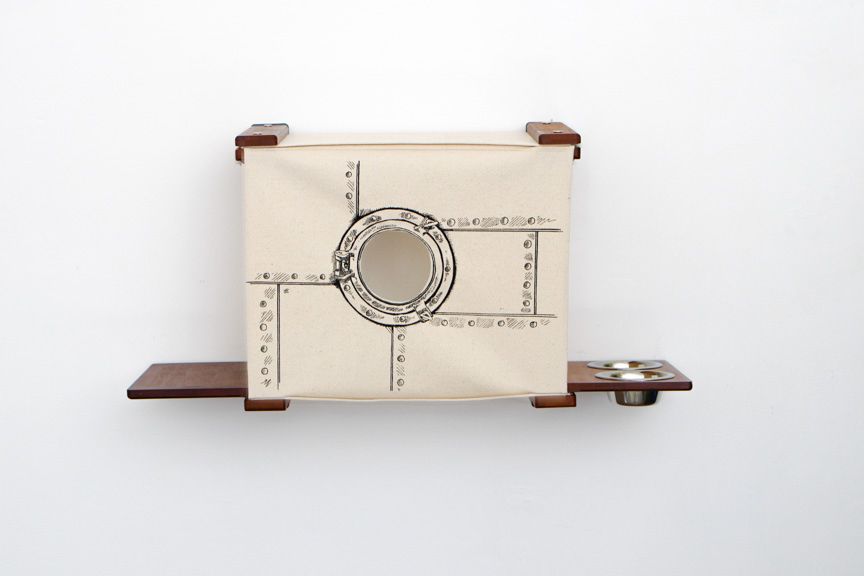 Deluxe Cat Cubby Bed English Chestnut Bamboo Porthole Feeder Catastrophic Creations