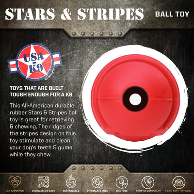 USA-K9 Stars and Stripes Ultra-Durable Rubber Chew Ball Rubber Dog Toys SodaPup/True Dogs, LLC