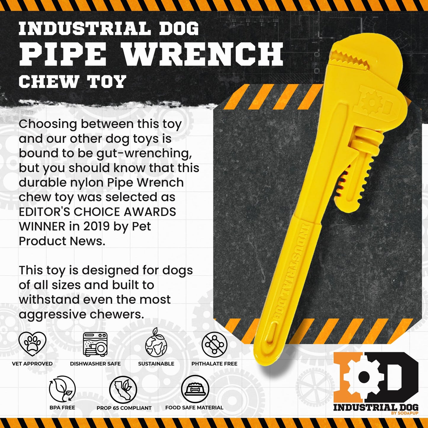 Pipe Wrench Nylon Dog Toy for Aggressive Chewers | USA Made | SodaPup Nylon Dog Toys SodaPup/True Dogs, LLC
