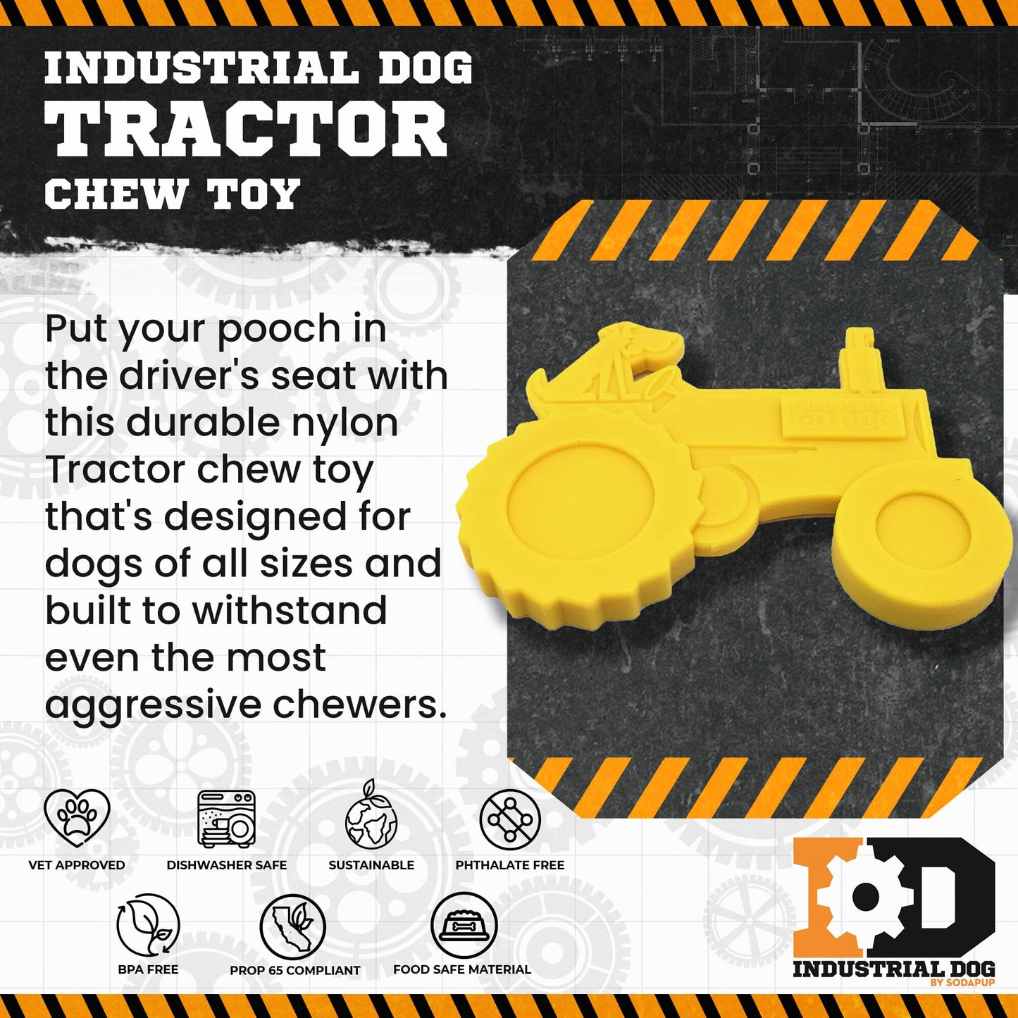 Tractor Nylon Dog Toy for Aggressive Chewers | USA Made | SodaPup Nylon Dog Toys SodaPup/True Dogs, LLC