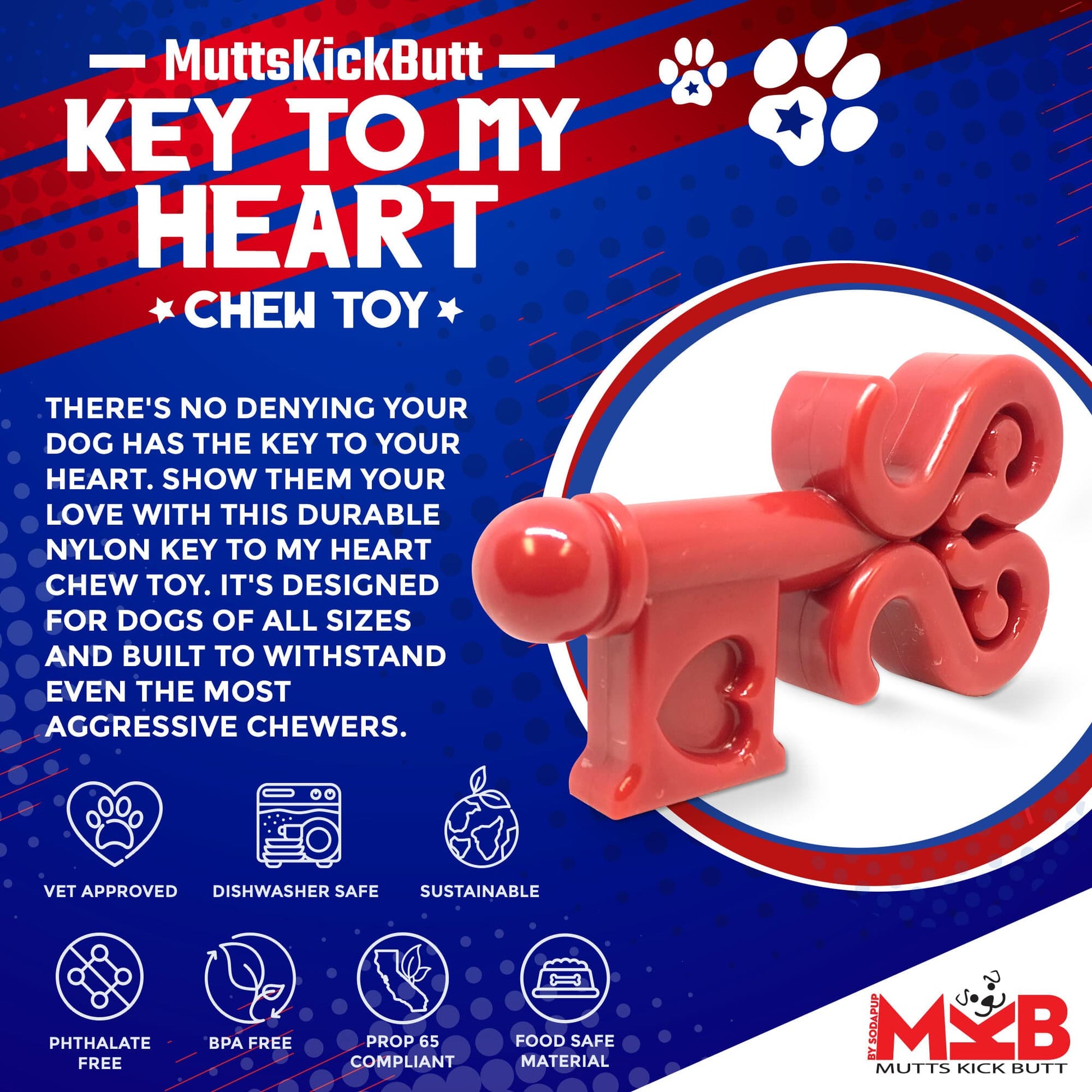 Key to My Heart Ultra Durable Nylon Dog Chew Toy Nylon Dog Toys SodaPup/True Dogs, LLC