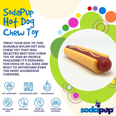 Hot Dog Nylon Dog Toy for Aggressive Chewers | USA Made | SodaPup Nylon Dog Toys SodaPup/True Dogs, LLC
