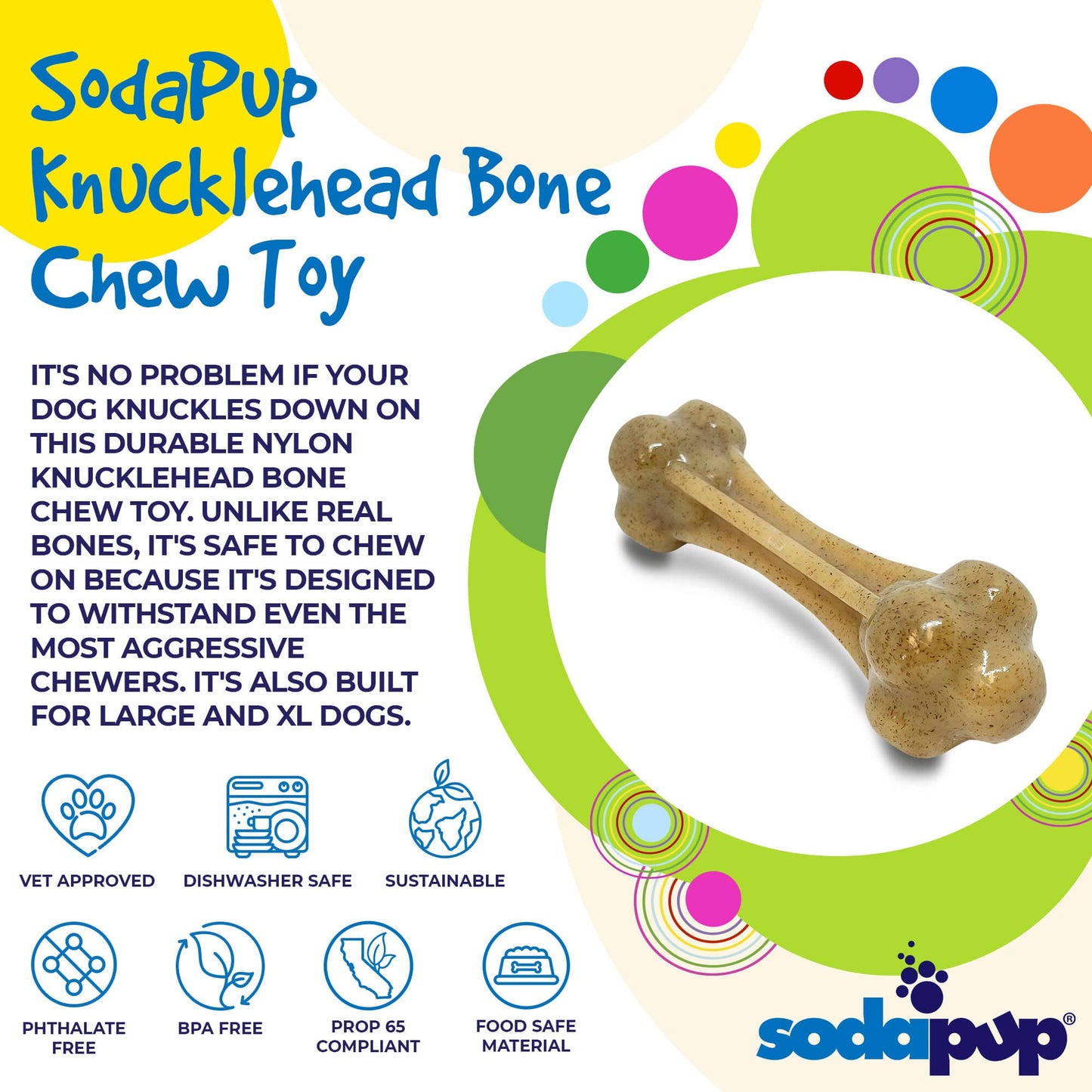 Knuckle Bone Nylon Dog Chew Toy for Aggressive Chewers | Made in USA Nylon Dog Toys SodaPup/True Dogs, LLC