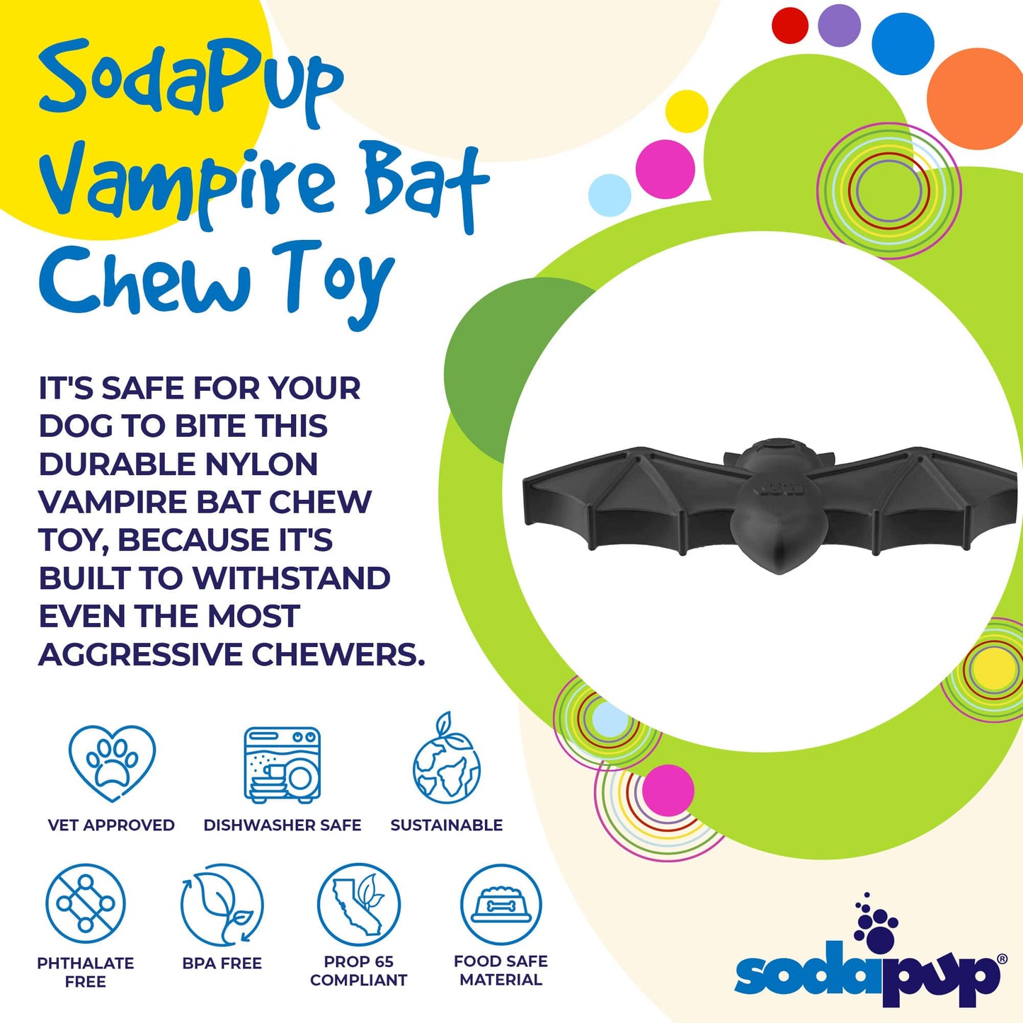 Vampire Bat Nylon Dog Chew Toy for Aggressive Chewers | USA Made & FDA Compliant Nylon Dog Toys SodaPup/True Dogs, LLC
