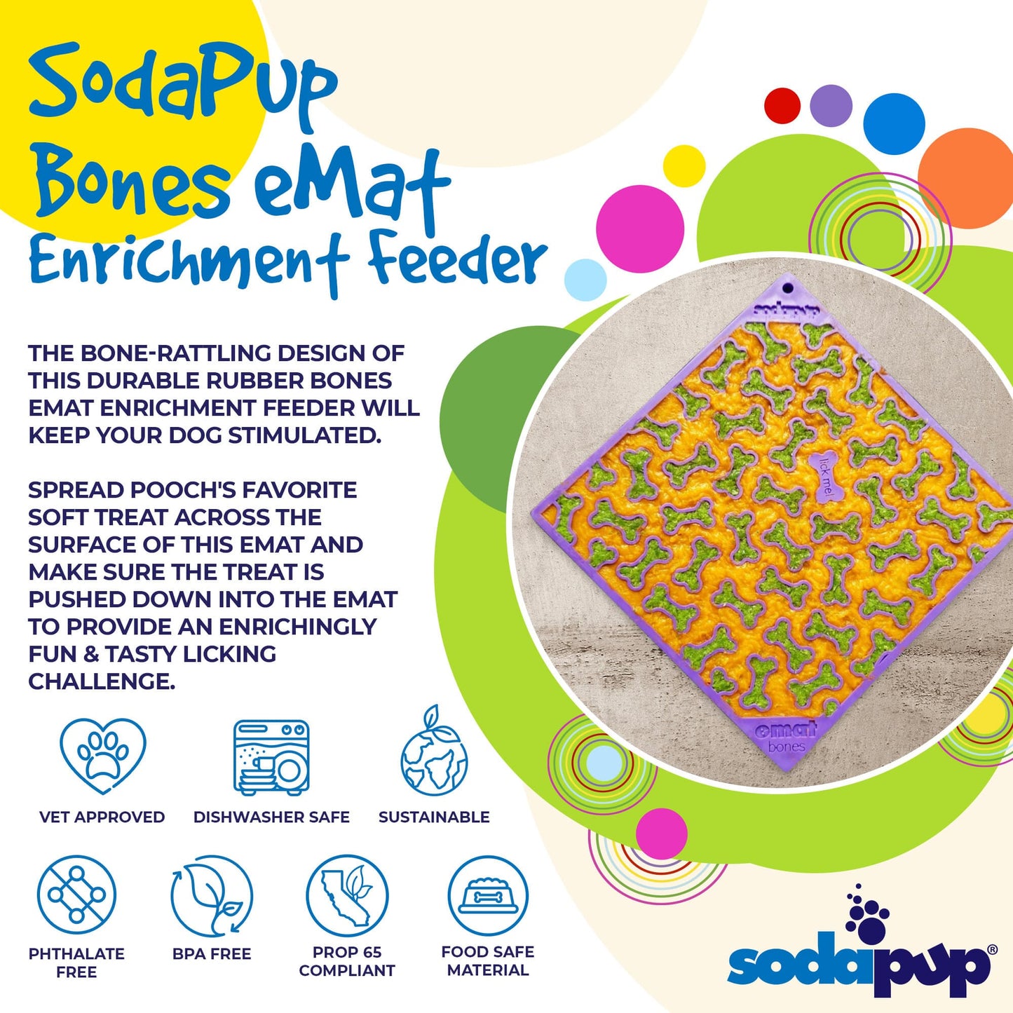 Bones eMat - Enrichment Lick Mat for Dogs and Cats | eMat Enrichment Toy for Anxiety Relief | SodaPup EMAT SodaPup/True Dogs, LLC