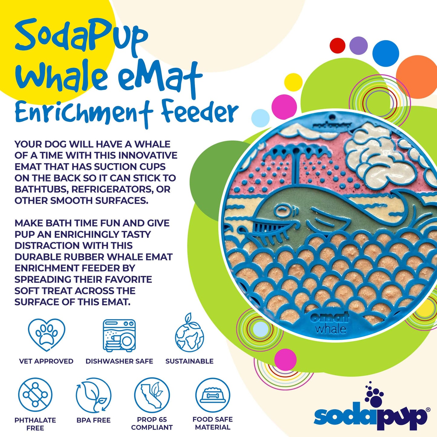 Whale eMat - Enrichment Lick Mat for Dogs and Cats - with Suction Cups | Whale Design | USA Made EMAT SodaPup/True Dogs, LLC