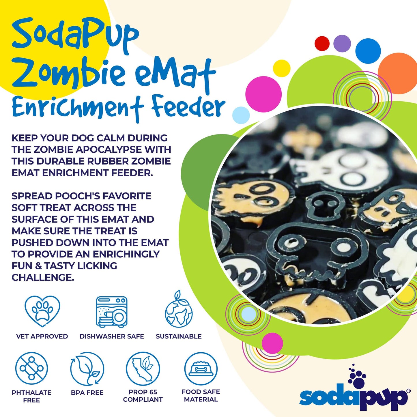 Zombie eMat - Enrichment Lick Mat for Dogs and Cats | Halloween Skull Design | SodaPup EMAT SodaPup/True Dogs, LLC