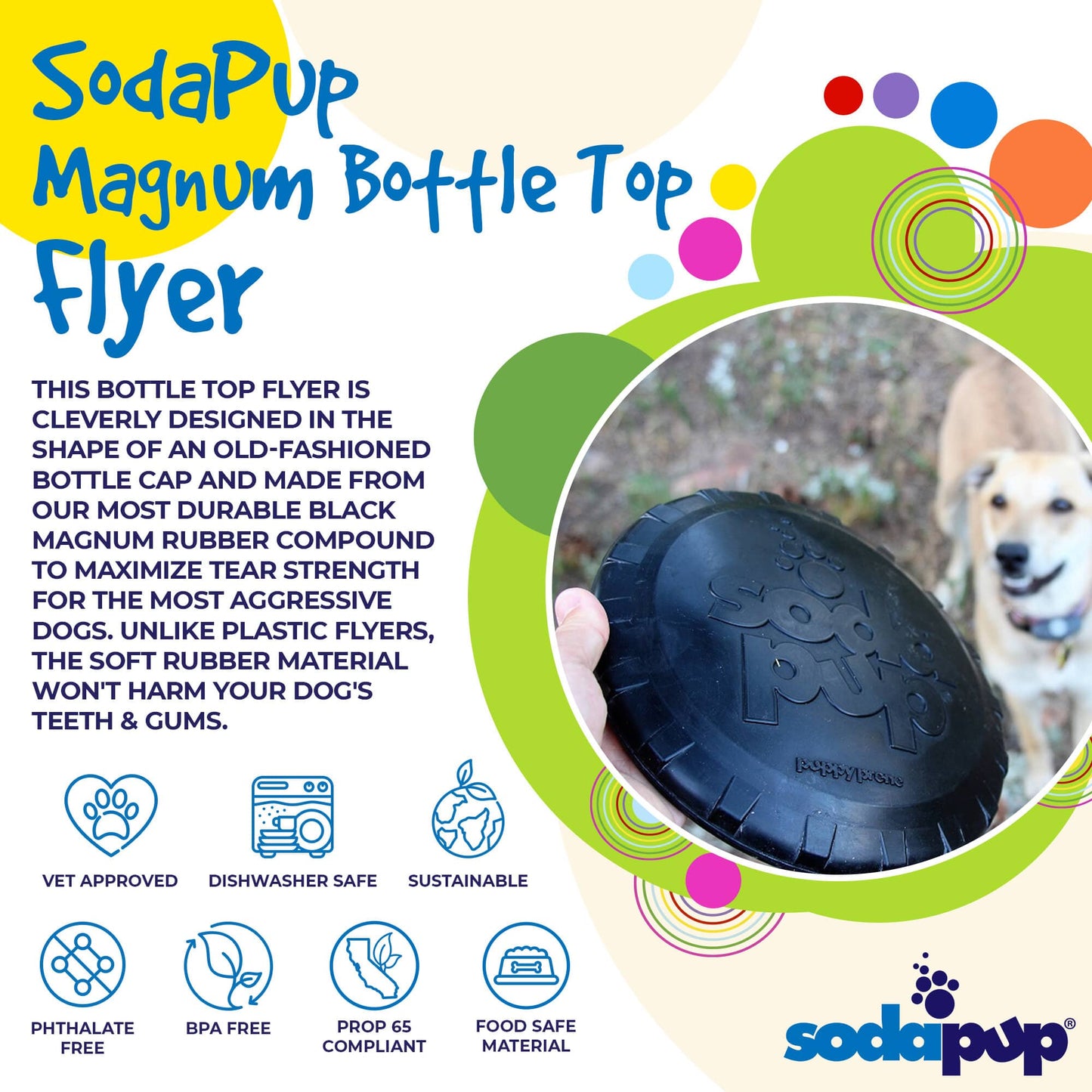 Magnum Bottle Top Flyer Ultra Durable Rubber Retrieving Frisbee - Large - Black Rubber Dog Toys SodaPup/True Dogs, LLC