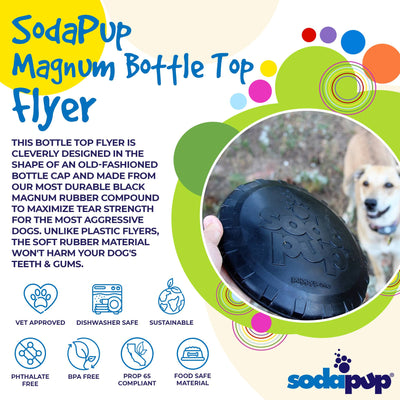 Magnum Bottle Top Flyer Ultra Durable Rubber Retrieving Frisbee - Large - Black Rubber Dog Toys SodaPup/True Dogs, LLC