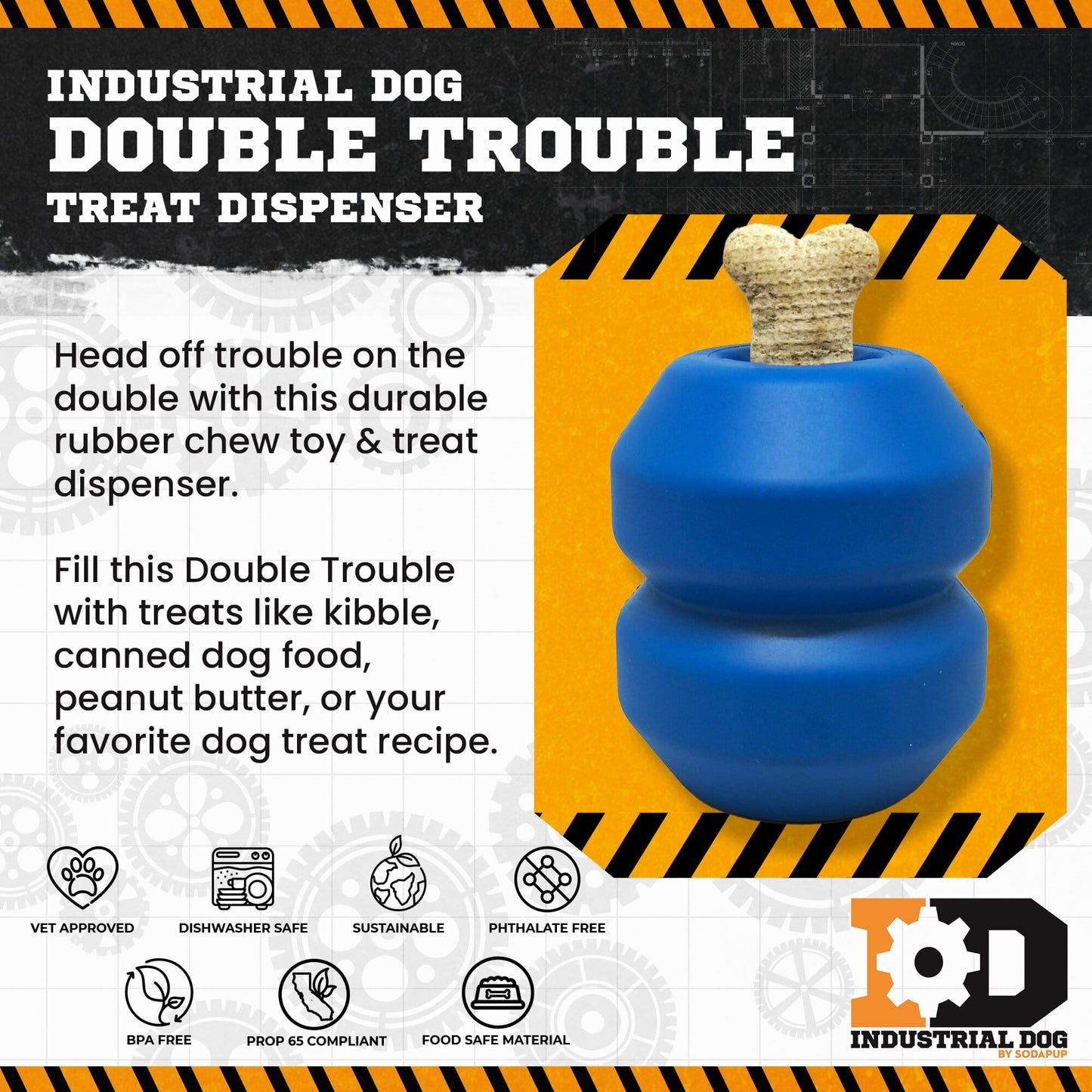 Double Trouble Durable Rubber Chew Toy and Treat Dispenser Rubber Dog Toys SodaPup/True Dogs, LLC
