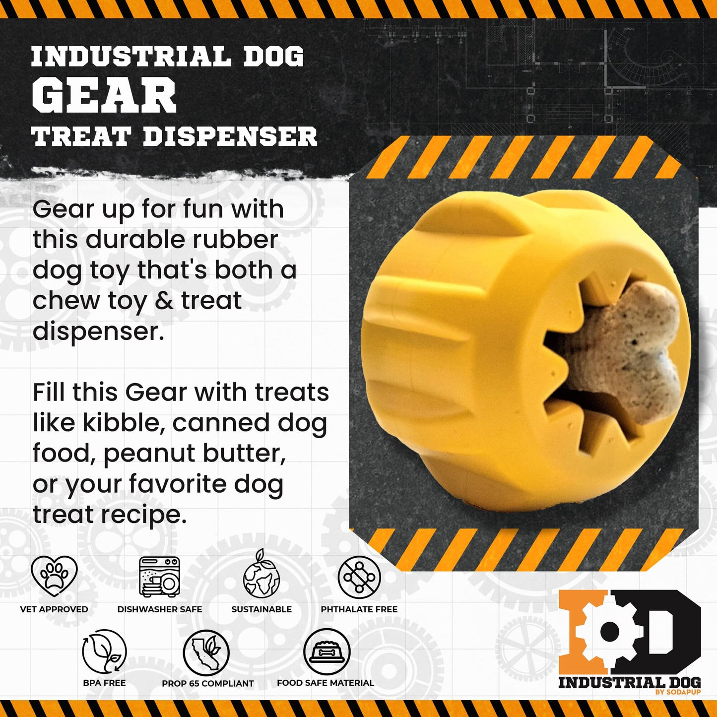 Gear eDispener Durable Rubber Treat Holder and Chew Toy Rubber Dog Toys SodaPup/True Dogs, LLC
