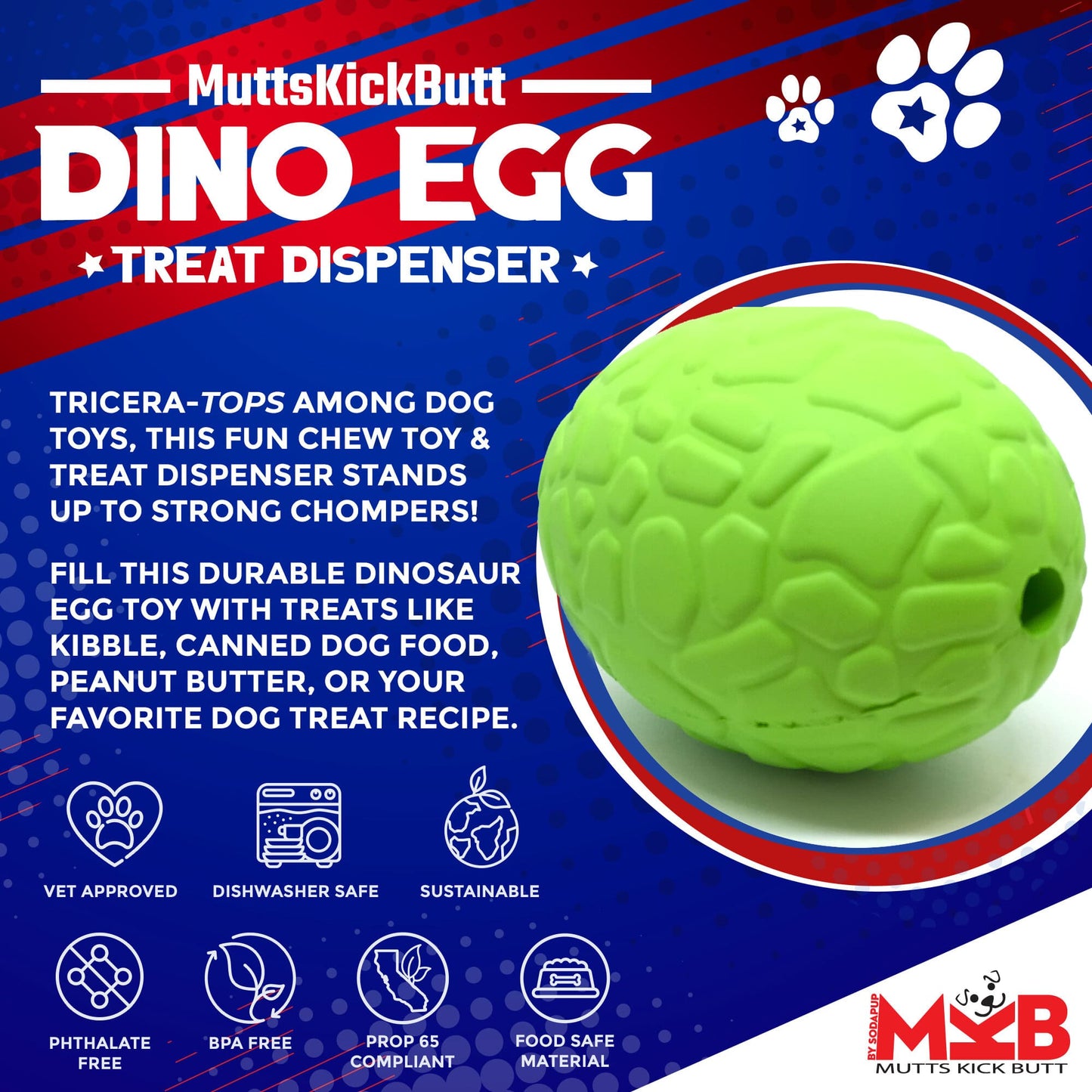Dinosaur Egg eDispenser Durable Rubber Chew Toy & Treat Dispenser Rubber Dog Toys SodaPup/True Dogs, LLC
