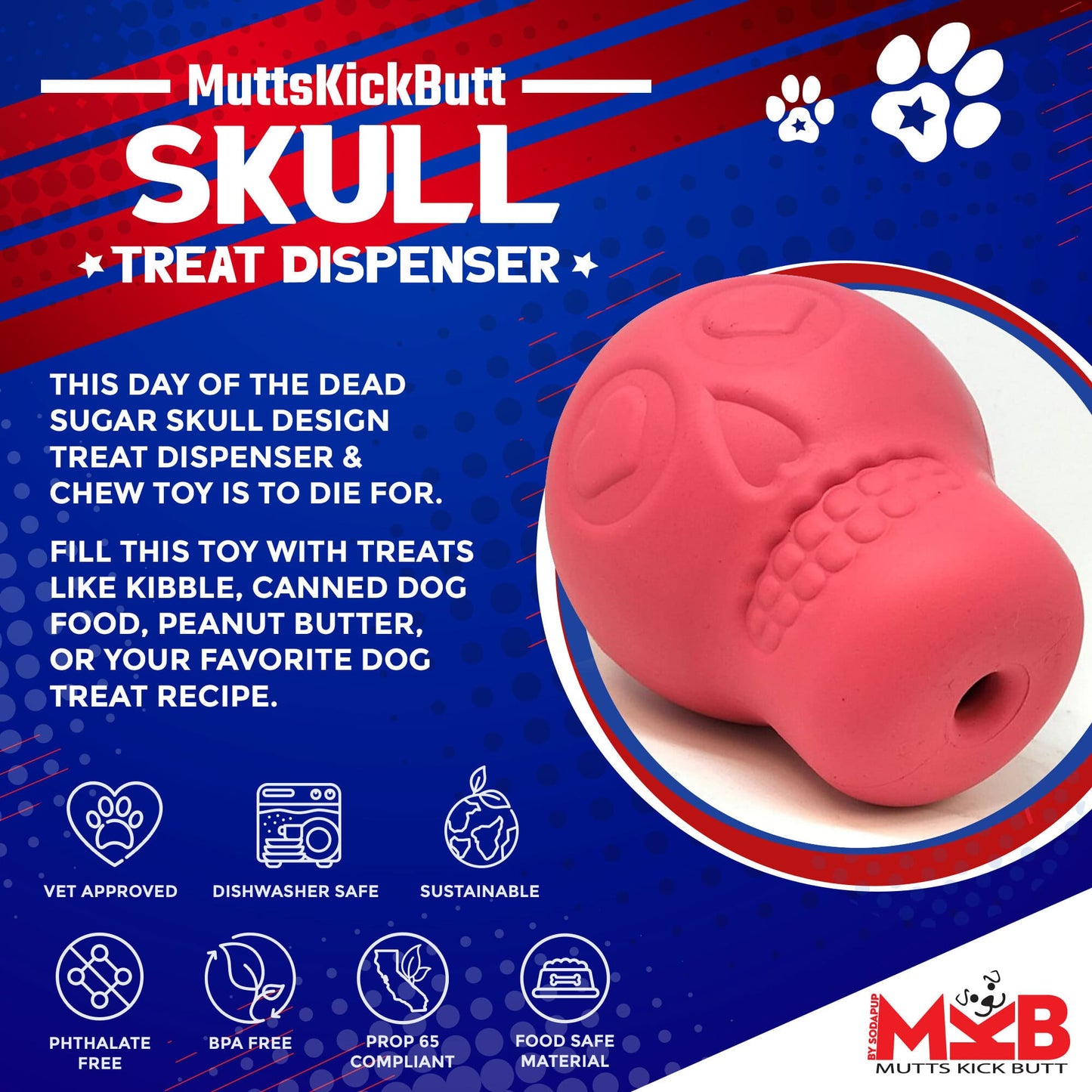 Sugar Skull eDispenser Durable Rubber Chew Toy & Treat Dispenser Rubber Dog Toys SodaPup/True Dogs, LLC