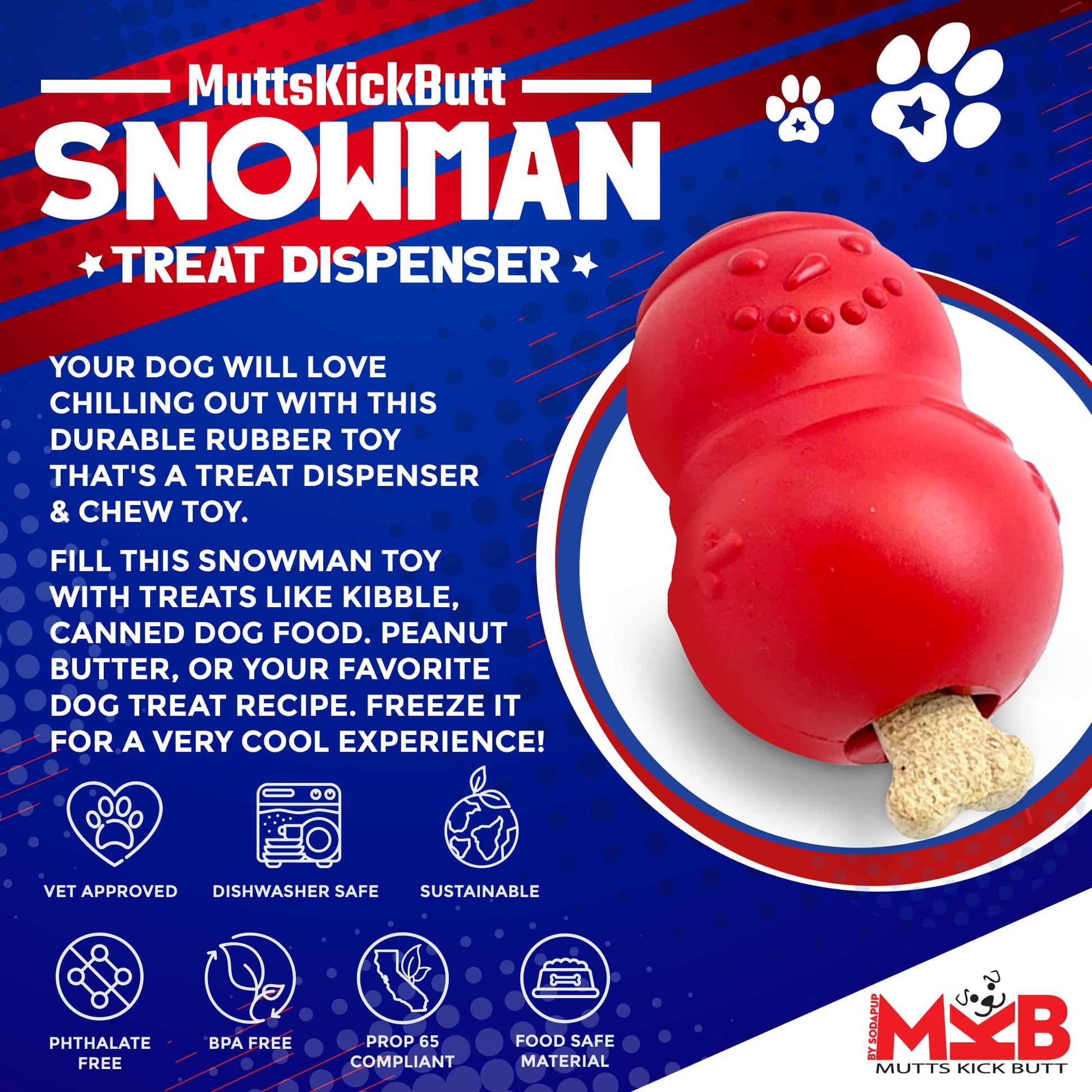 Snowman eDispenser Durable Rubber Chew Toy & Treat Dispenser Rubber Dog Toys SodaPup/True Dogs, LLC