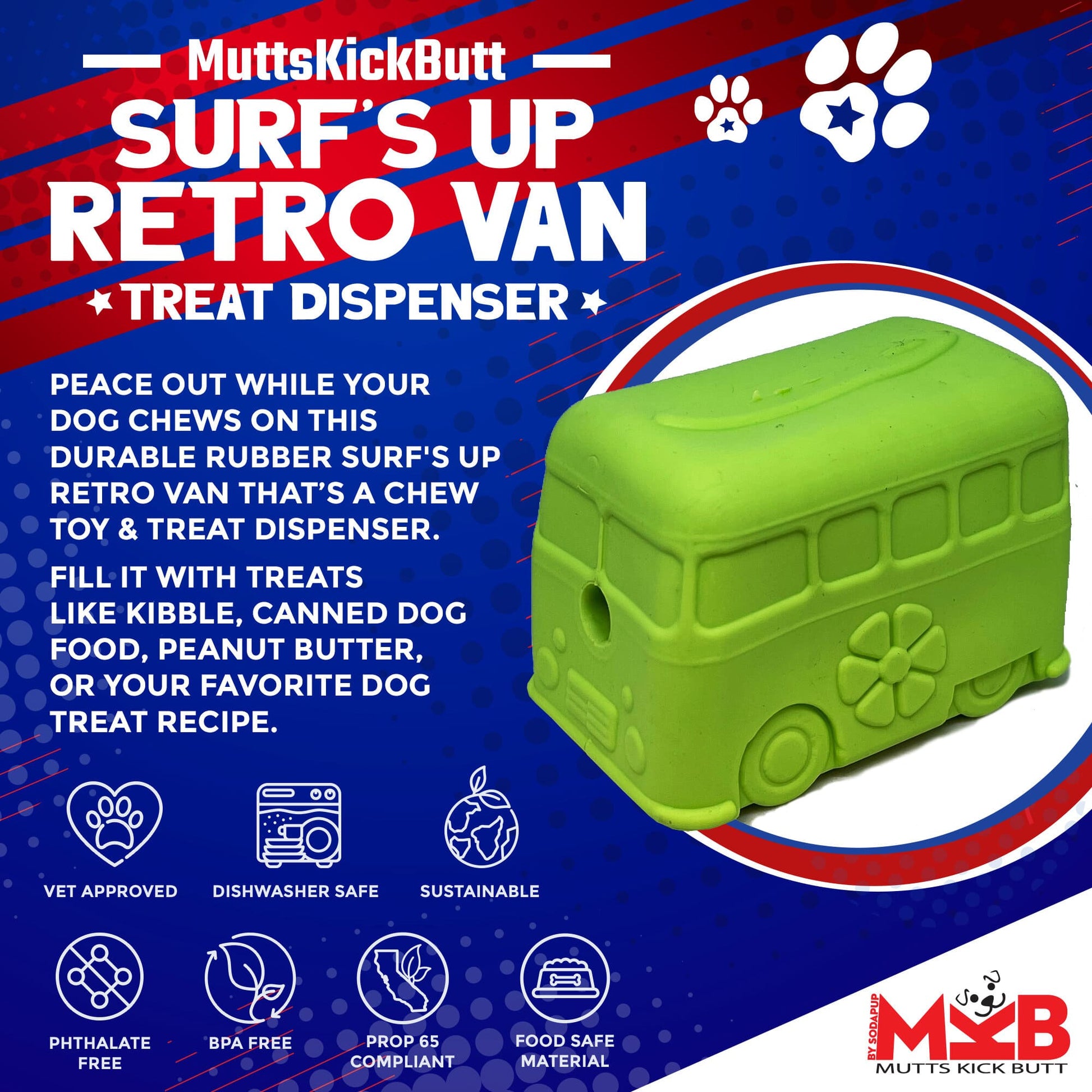 Surf's Up! Retro Van Durable Chew Toy & Treat Dispenser Rubber Dog Toys SodaPup/True Dogs, LLC