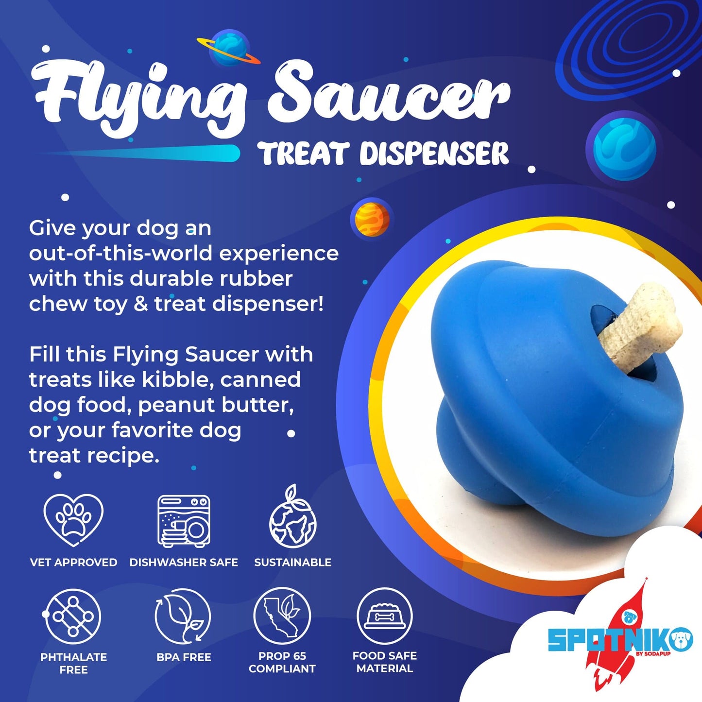 Flying Saucer eDispenser Durable Rubber Chew Toy & Treat Dispenser Rubber Dog Toys SodaPup/True Dogs, LLC