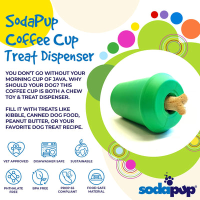 Coffee Cup eDispener Durable Rubber Chew Toy and Treat Dispenser Rubber Dog Toys SodaPup/True Dogs, LLC