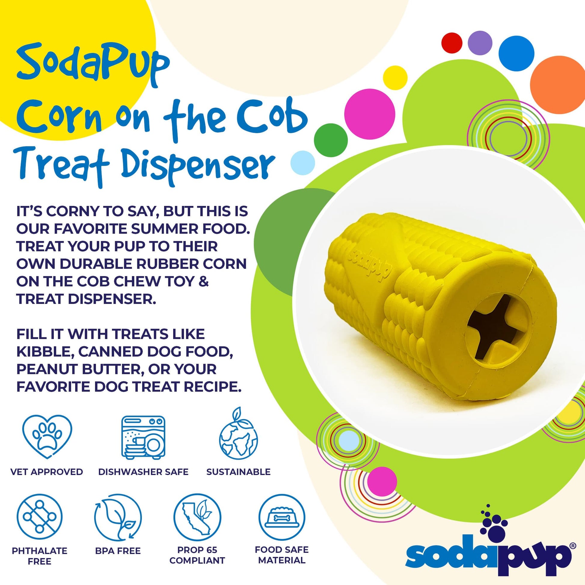 Corn on the Cob eDispenser Durable Rubber Treat Dispenser Rubber Dog Toys SodaPup/True Dogs, LLC
