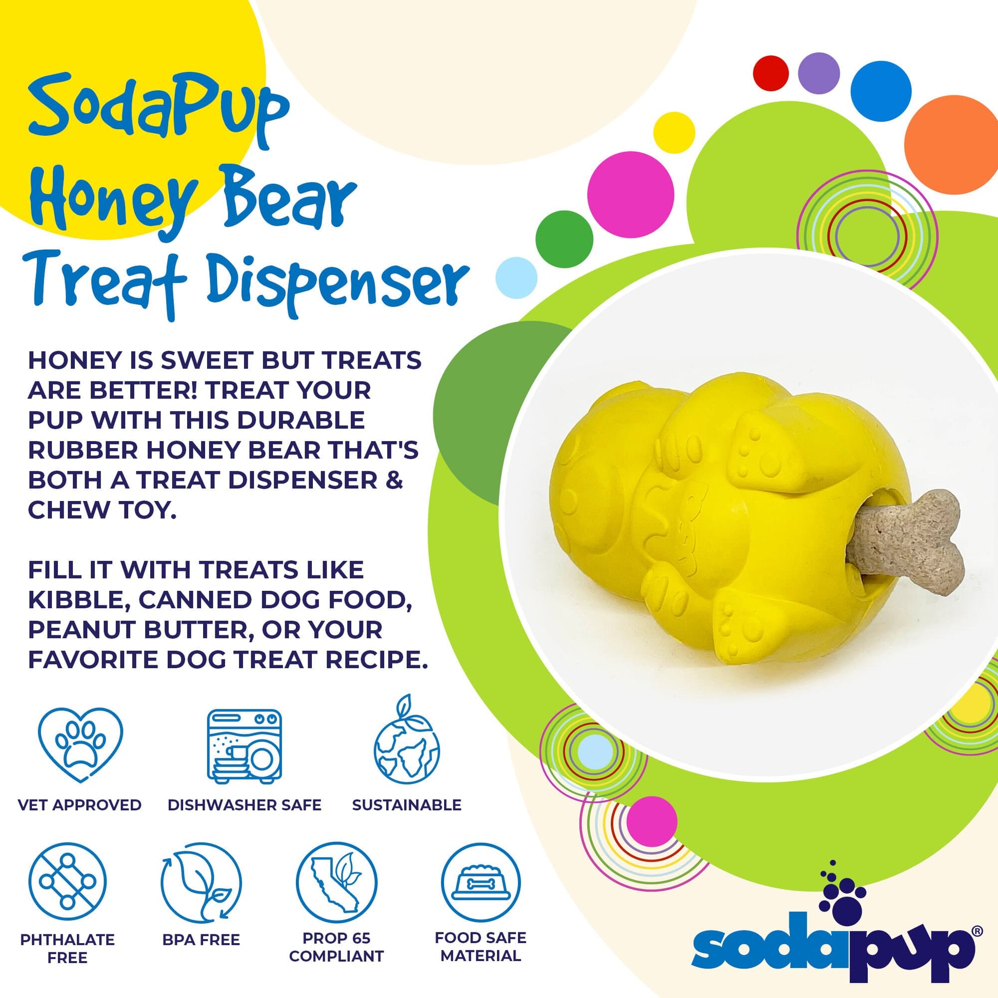 Honey Bear eDispenser - Durable Rubber Treat Dispenser for Dogs | USA Made Rubber Dog Toys SodaPup/True Dogs, LLC