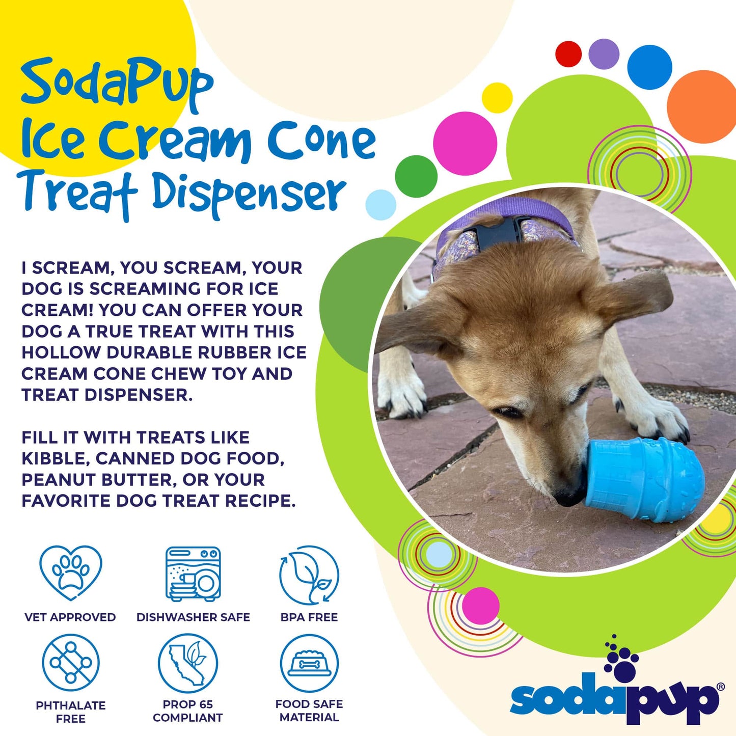Ice Cream Cone Durable PUP-X Rubber eDispenser Chew Toy and Treat Dispenser Rubber Dog Toys SodaPup/True Dogs, LLC