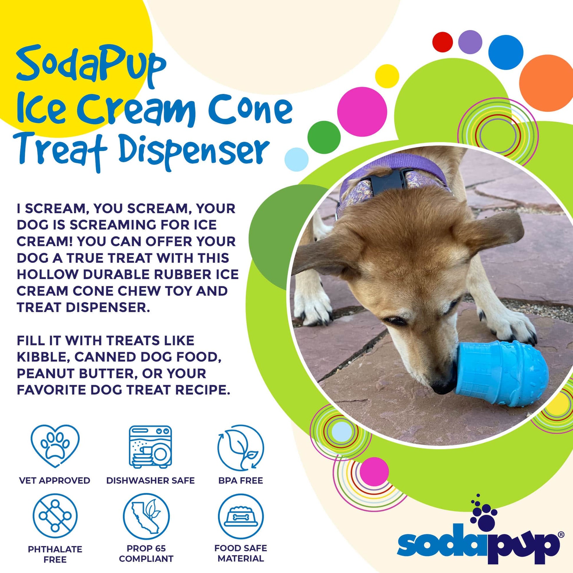 Ice Cream Cone Durable PUP-X Rubber eDispenser Chew Toy and Treat Dispenser Rubber Dog Toys SodaPup/True Dogs, LLC