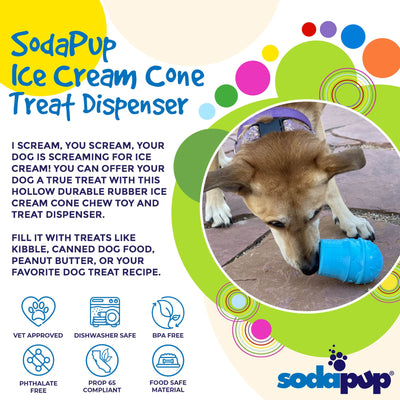 Ice Cream Cone Durable PUP-X Rubber eDispenser Chew Toy and Treat Dispenser Rubber Dog Toys SodaPup/True Dogs, LLC