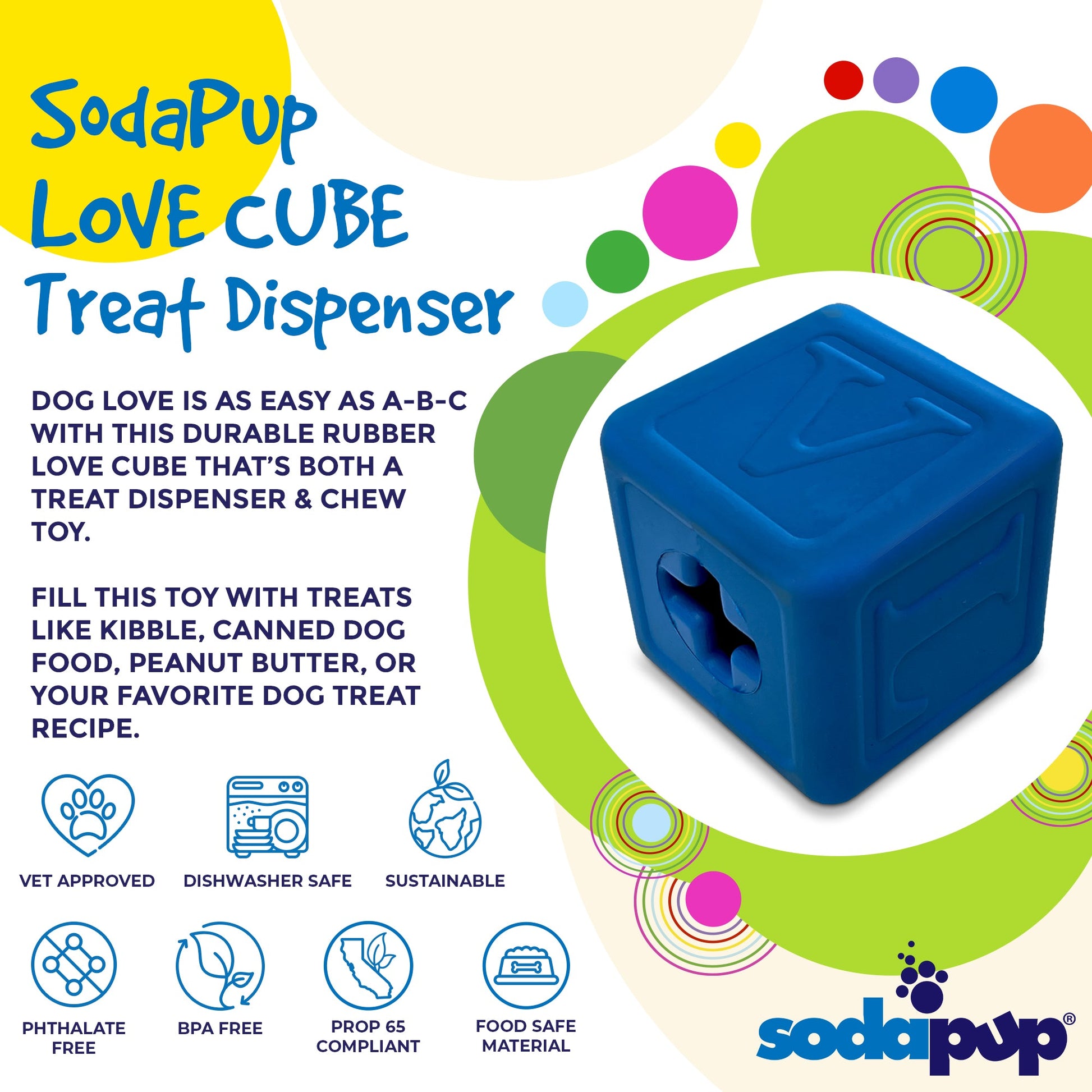 Love Cube eDispenser - Durable Rubber Chew Toy & Treat Dispenser | USA Made Rubber Dog Toys SodaPup/True Dogs, LLC