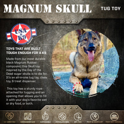 USA-K9 Magnum Skull Durable Rubber Chew Toy, Treat Dispenser, Reward Toy, Tug Toy, and Retrieving Toy - Black Magnum Rubber Dog Toys SodaPup/True Dogs, LLC